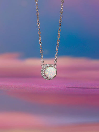 Silver Opal Moon Necklace