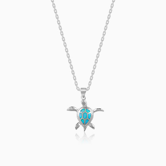 Silver Women's Pendant with Turtle Motif and Opal Stones.