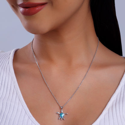 Silver Cute Turtle Pendant With Link Chain