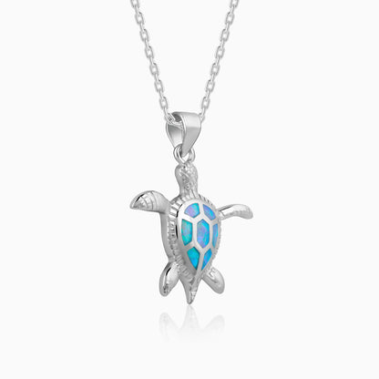 Silver Cute Turtle Pendant With Link Chain