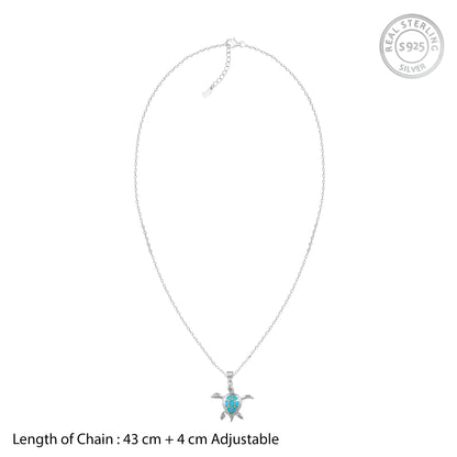 Silver Cute Turtle Pendant With Link Chain