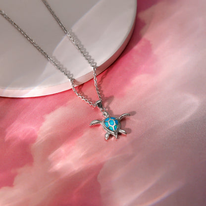 Silver Cute Turtle Pendant With Link Chain