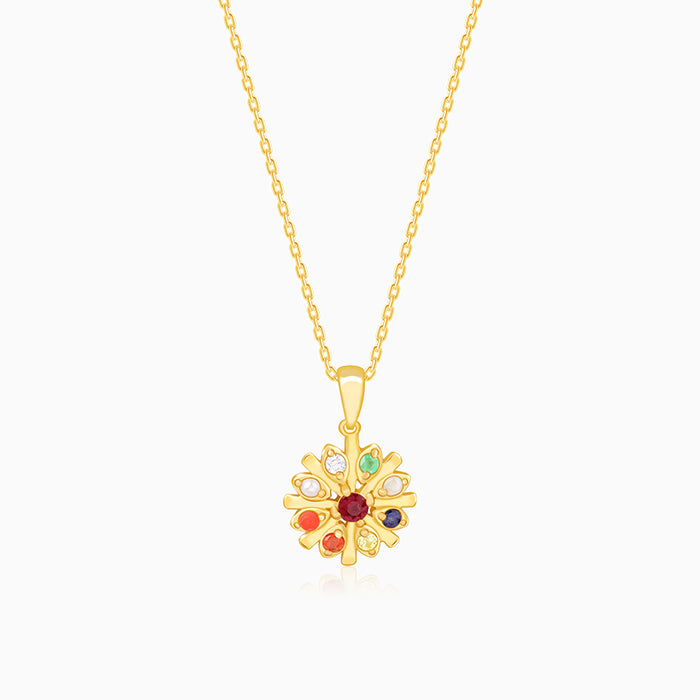 Golden Colourful Flower Pendant With Link Chain - Image 1
