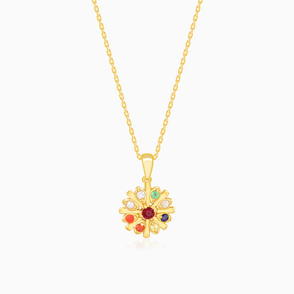 Golden Colourful Flower Pendant With Link Chain
