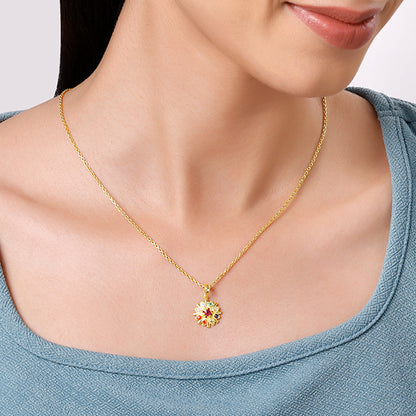 Golden Colourful Flower Pendant With Link Chain