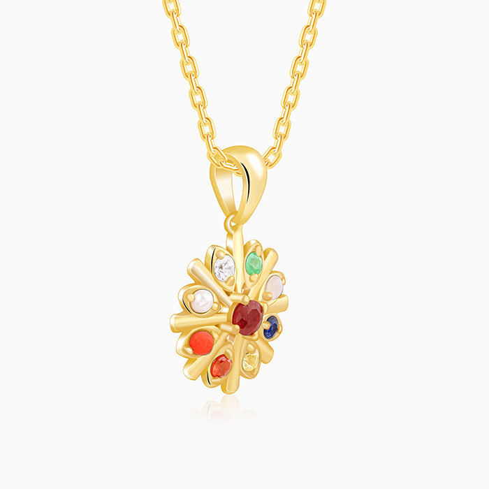 Golden Colourful Flower Pendant With Link Chain - view 4