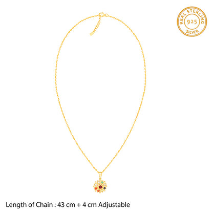 Golden Colourful Flower Pendant With Link Chain