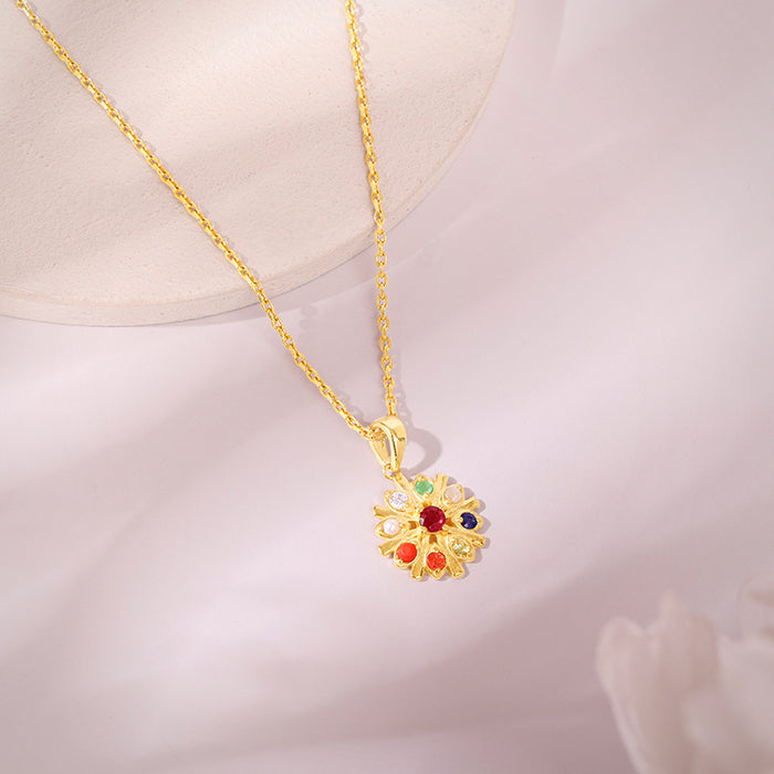 Golden Colourful Flower Pendant With Link Chain - view 2