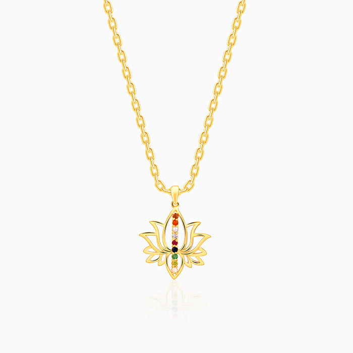 Golden Navratna Kamal Pendant With Link Chain - Image 1