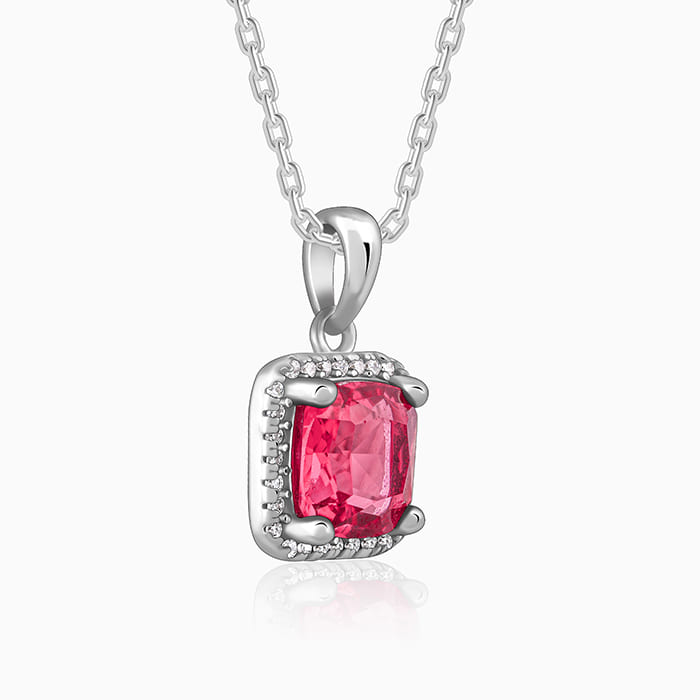 Silver Pink Square Pendant With Link Chain - view 4