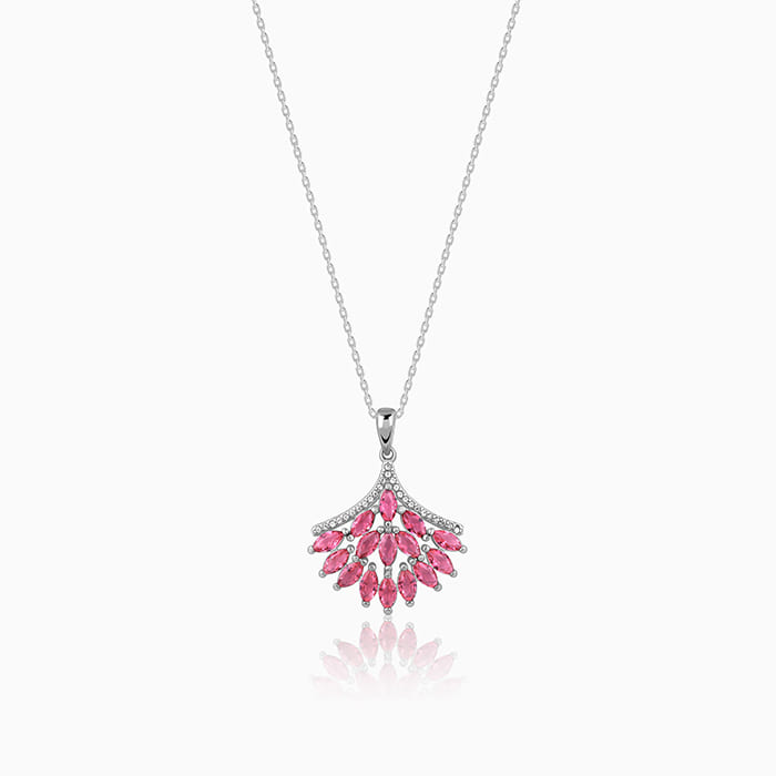 Silver Pink Floret Pendant With Link Chain - Image 1