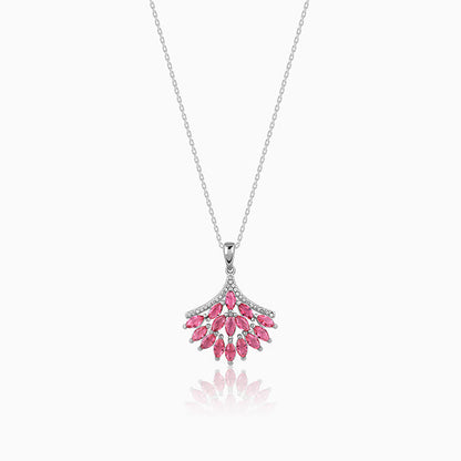 Silver Pink Floret Pendant With Link Chain