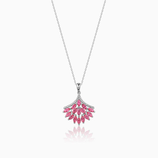 Silver Pink Floret Pendant With Link Chain
