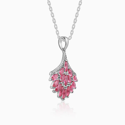 Silver Pink Floret Pendant With Link Chain
