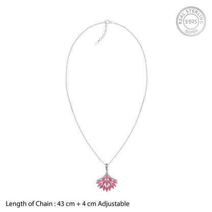 Silver Pink Floret Pendant With Link Chain