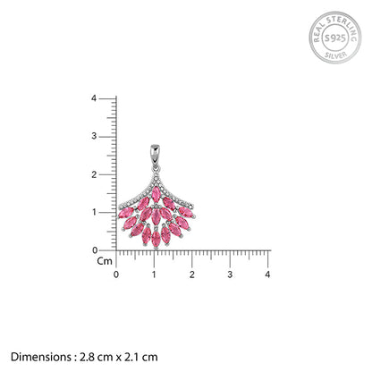 Silver Pink Floret Pendant With Link Chain