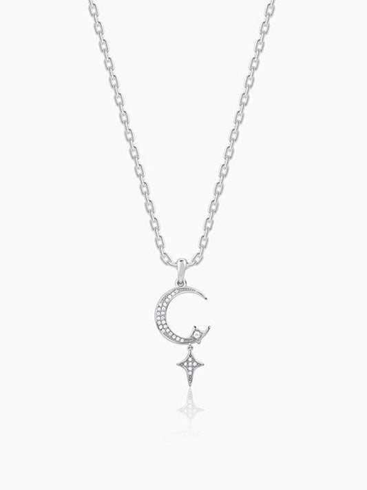 Silver Moon Pendant With Link Chain