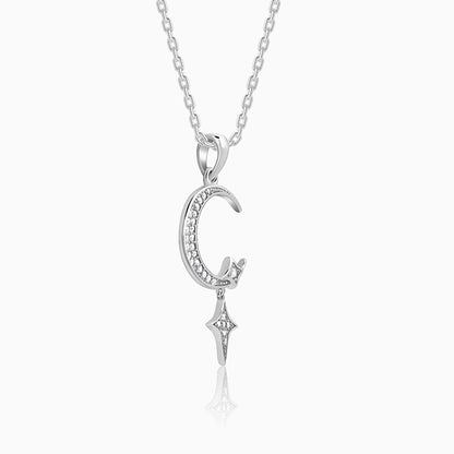 Silver Moon Pendant With Link Chain