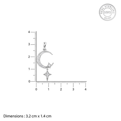 Silver Moon Pendant With Link Chain