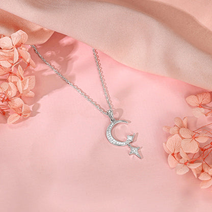 Silver Moon Pendant With Link Chain