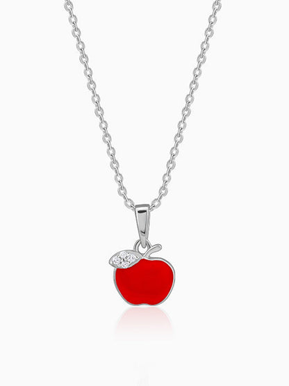 Silver Apple Kids Pendant With Link Chain