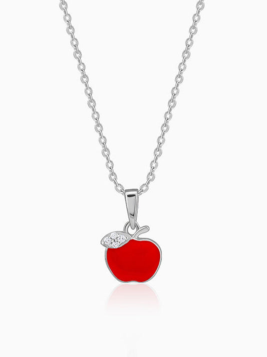 Silver Apple Kids Pendant With Link Chain