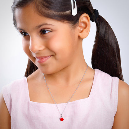 Silver Apple Kids Pendant With Link Chain
