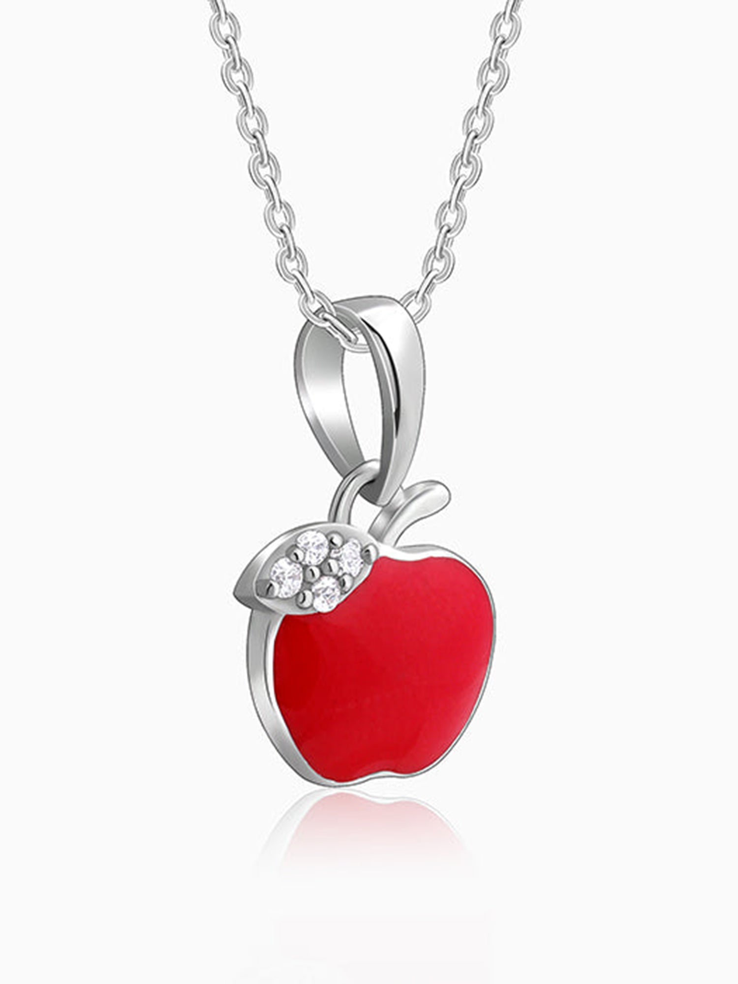 Silver Apple Kids Pendant With Link Chain