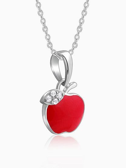 Silver Apple Kids Pendant With Link Chain