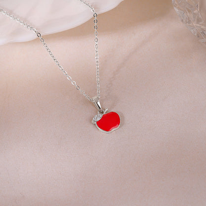 Silver Apple Kids Pendant With Link Chain