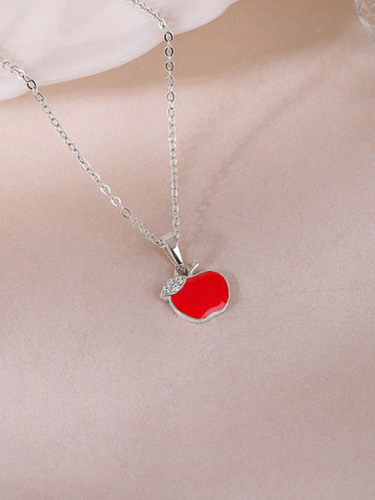 Silver Apple Kids Pendant With Link Chain