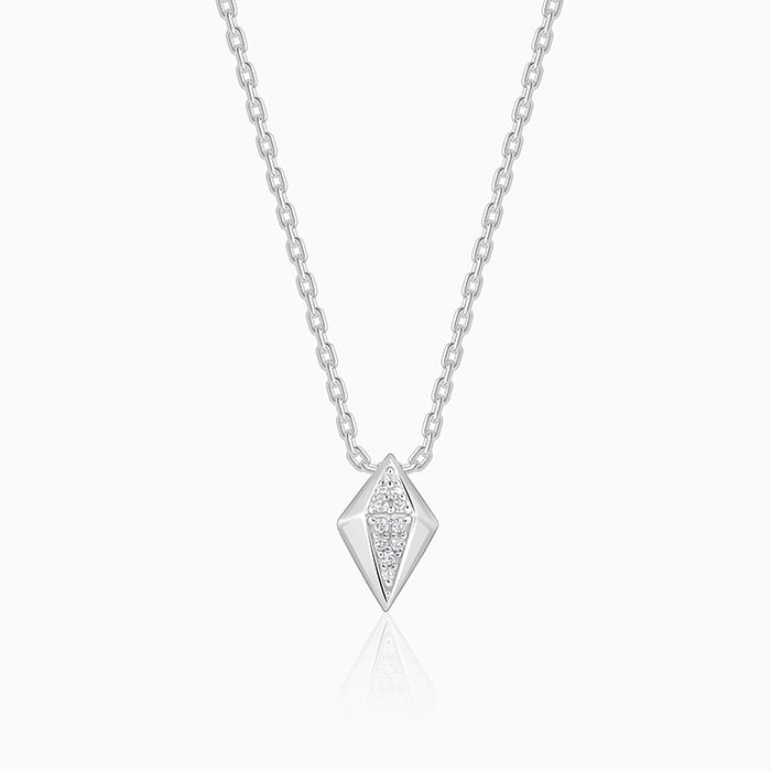Silver Shiny Rhombus Pendant With Link Chain