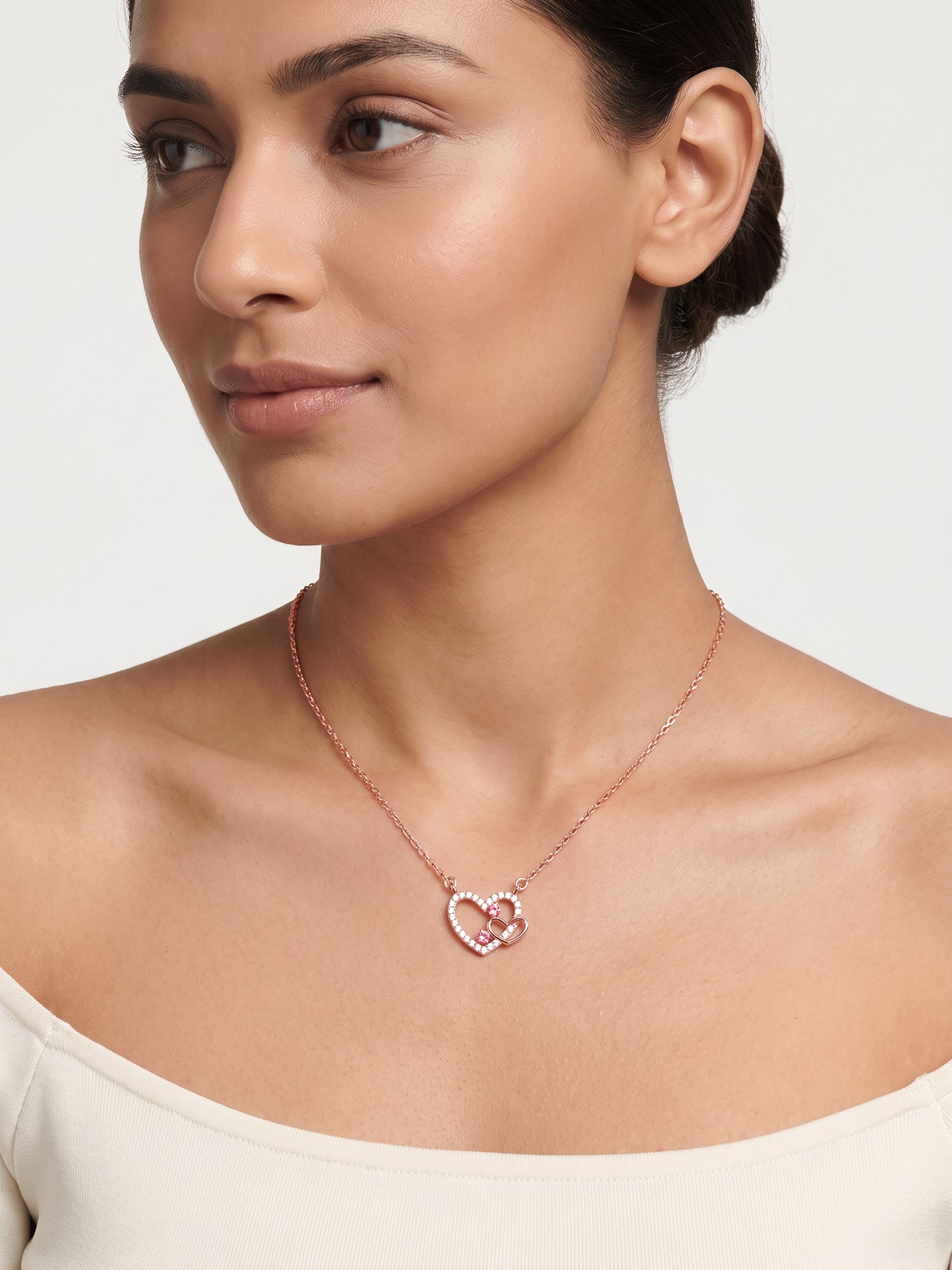 Rose Gold Double the Love Pendant with Link Chain