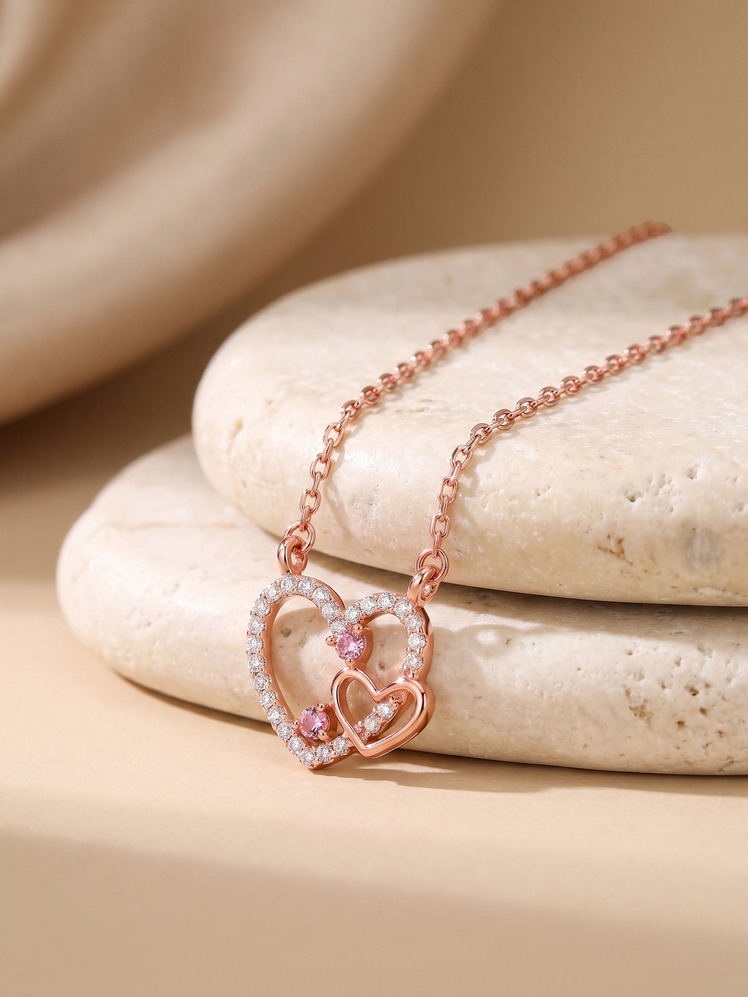 Rose Gold Double the Love Pendant with Link Chain