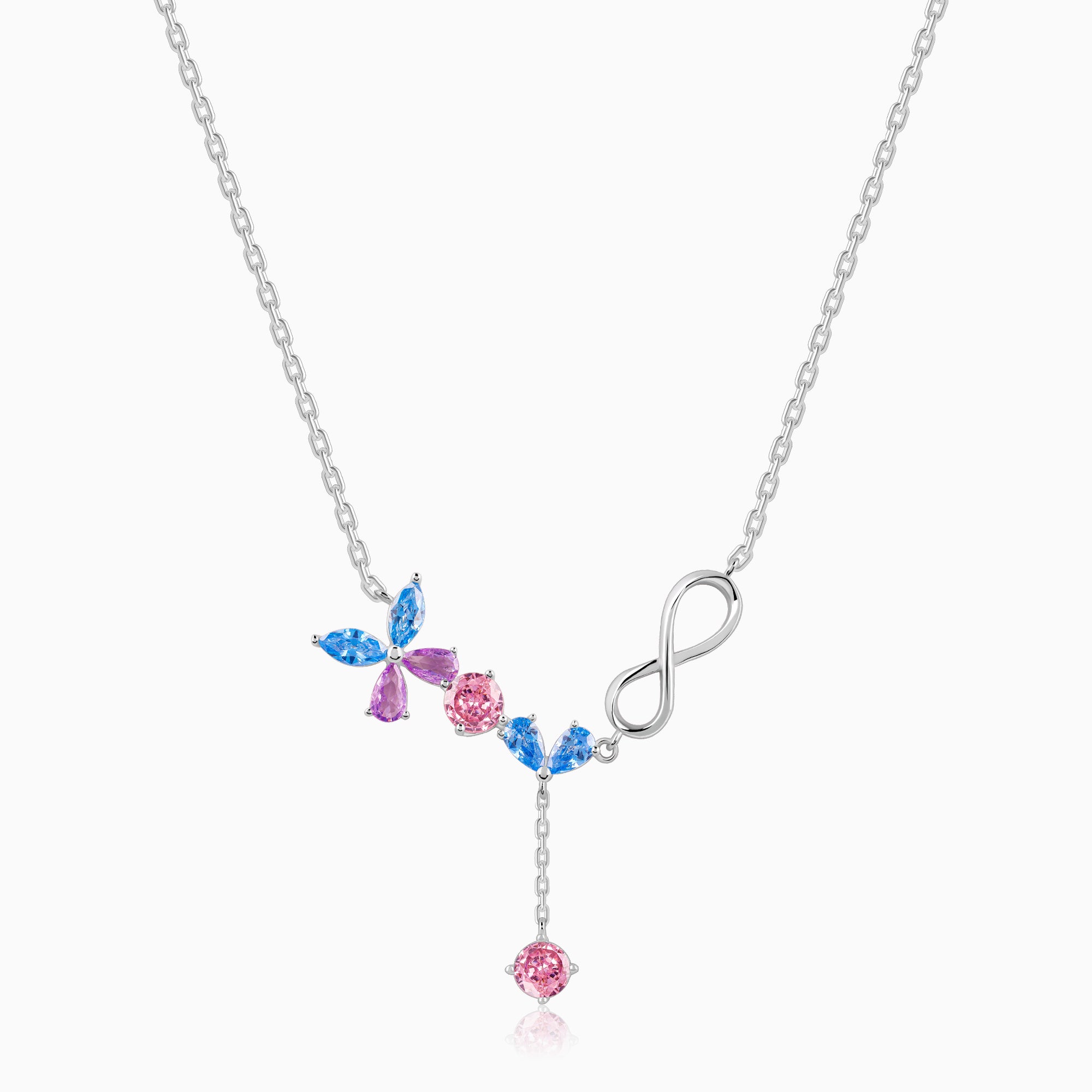Silver Blue Butterfly Infinity Necklace - Image 1
