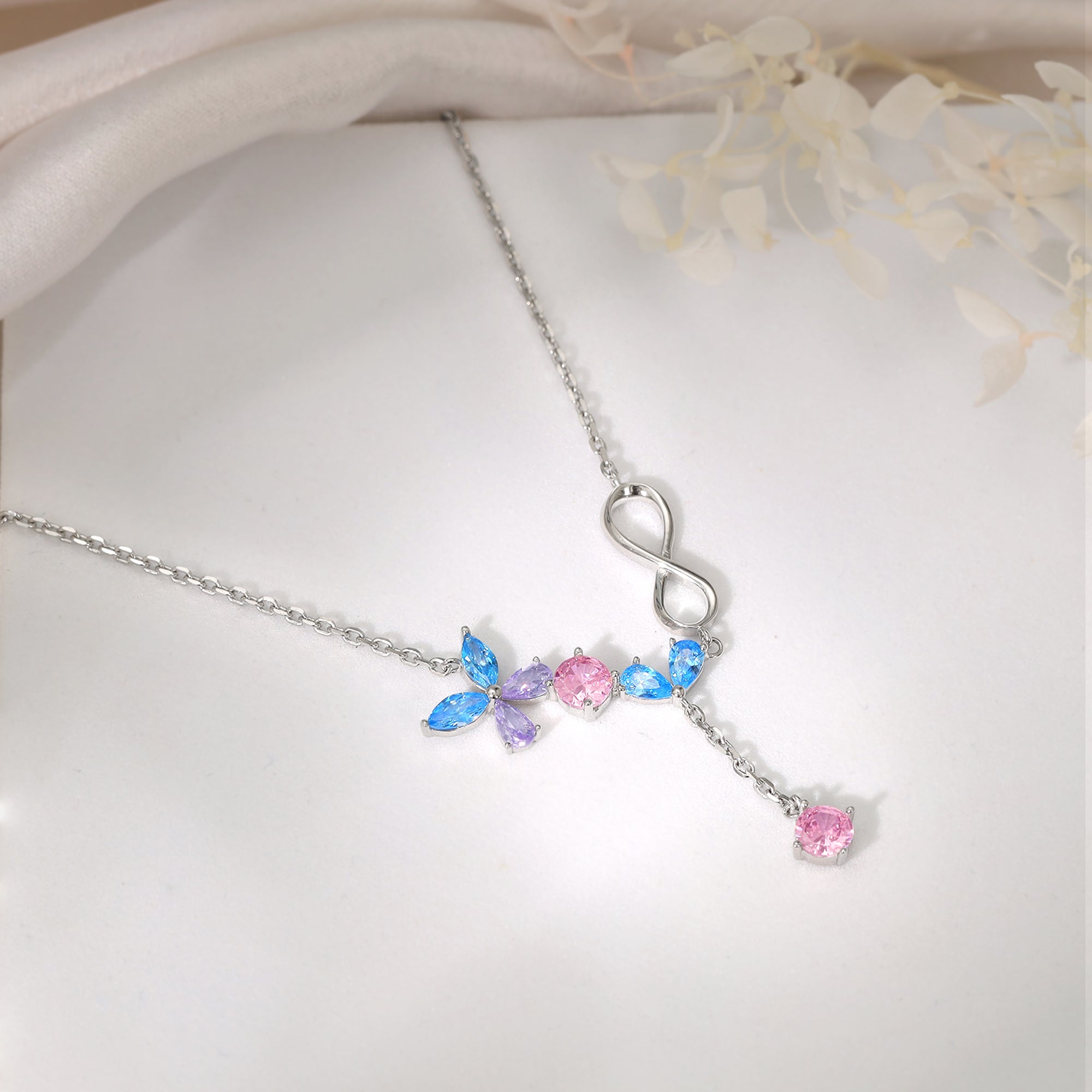 Silver Blue Butterfly Infinity Necklace - view 2