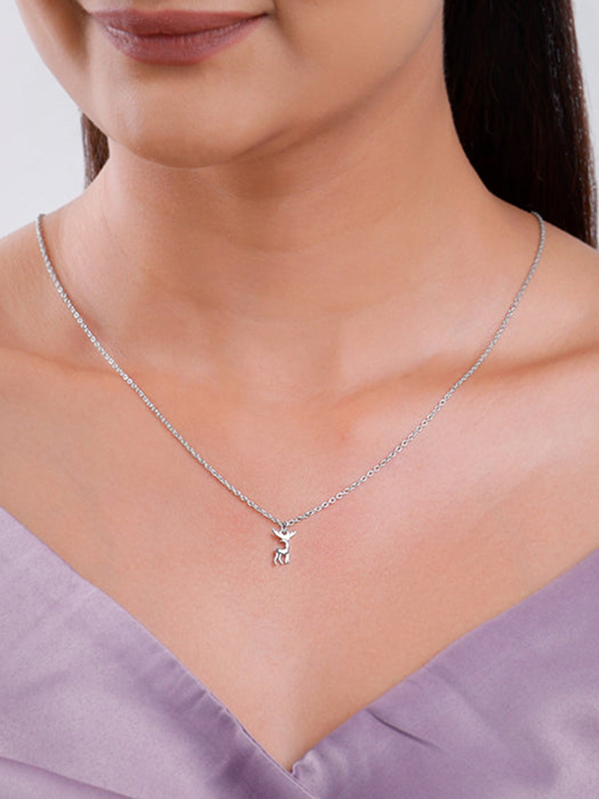 Silver Twilight Deer Pendant with Link Chain