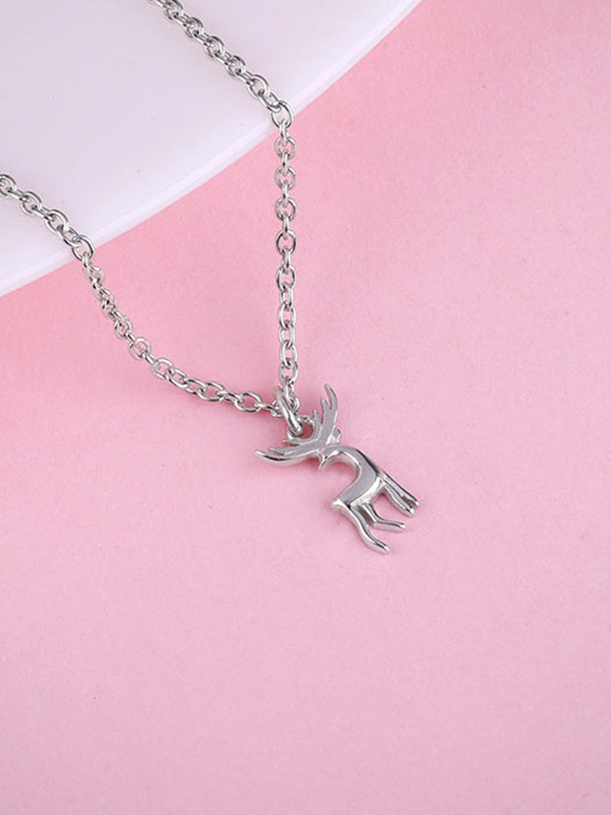 Silver Twilight Deer Pendant with Link Chain