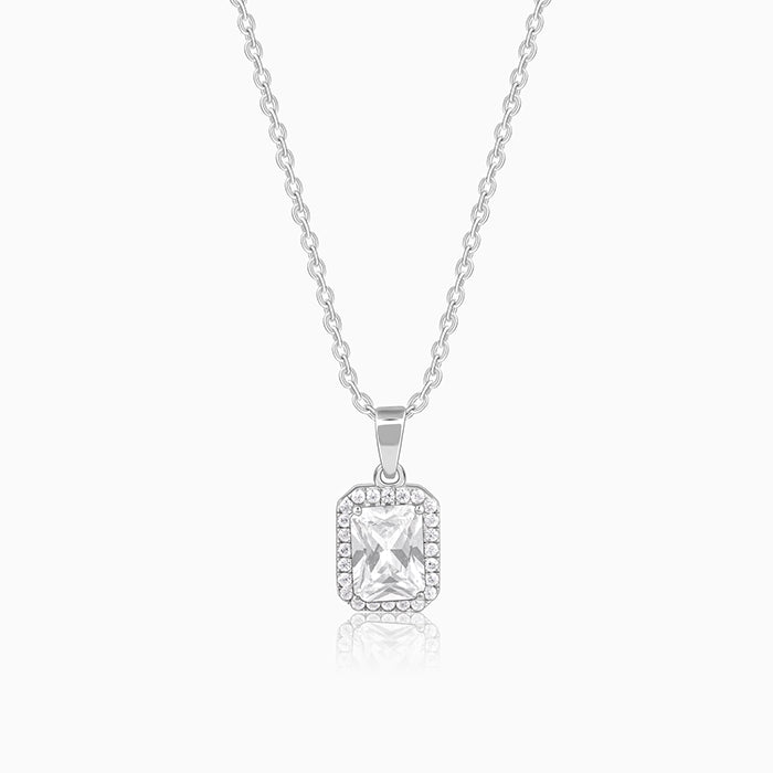 Silver Radiant Square Pendant with Link Chain - Image 1