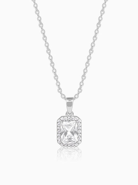 Silver Radiant Square Pendant with Link Chain
