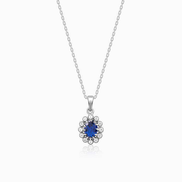 Silver Azure Floral Pendant With Link Chain - Image 1