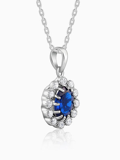 Silver Azure Floral Pendant With Link Chain