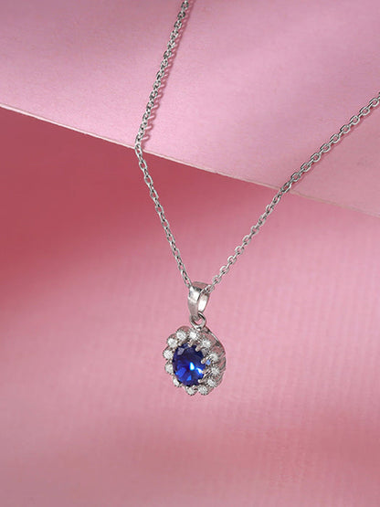 Silver Azure Floral Pendant With Link Chain