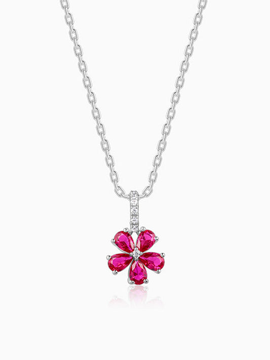 Silver Floral Perfect Pendant With Link Chain