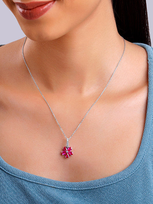 Silver Floral Perfect Pendant With Link Chain