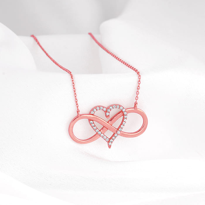Dual Tone Infinity Heart Pendant with Link Chain