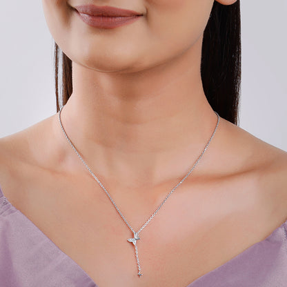 Silver Pretty Butterfly Pendant with Link Chain