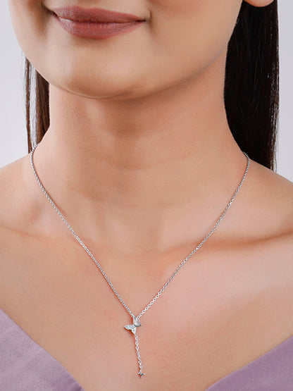 Silver Pretty Butterfly Pendant with Link Chain