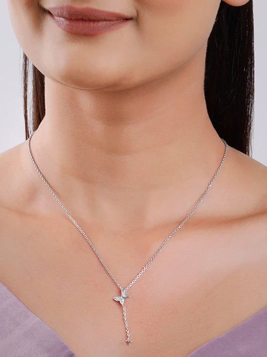 Silver Pretty Butterfly Pendant with Link Chain