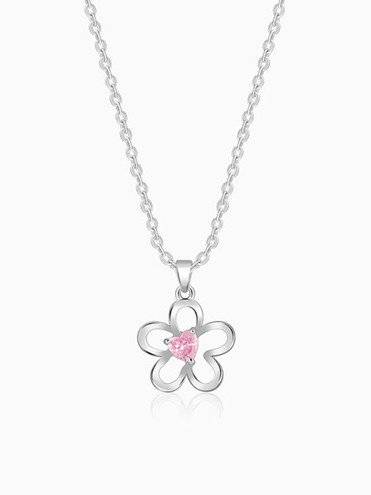 Silver Cherished Flower Pendant With Link Chain